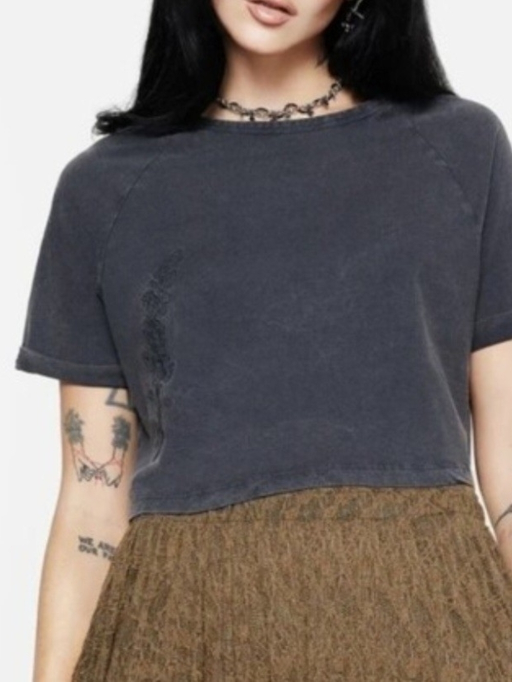 Disturbia Washed Black Cropped Tee - Women